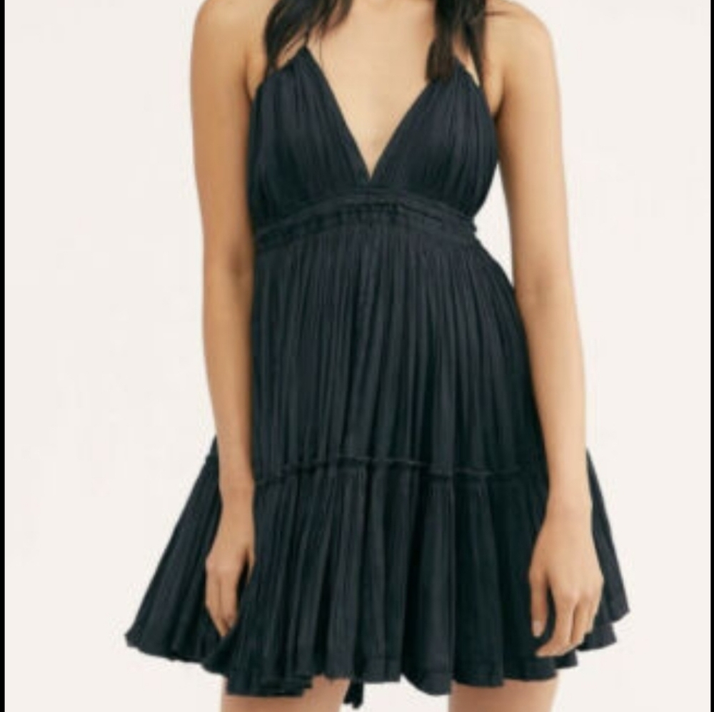 Free People 100 Degrees of Shine Black Mini Dress, worn once!